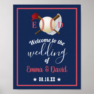 野球テーマス結婚ポーツネイビーブルーウェルカム ポスター