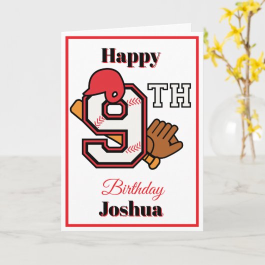 野球テーマハッピー9thスポーツ誕生日グリーティング カード (黄色い花)