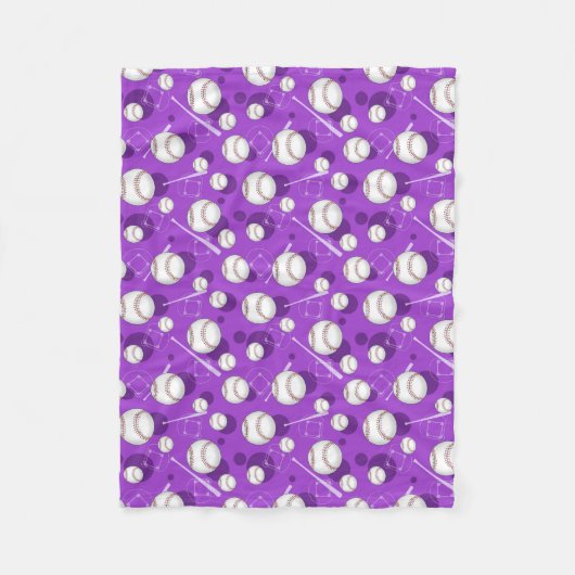 野球テーマパターン紫色のフリースブランケット フリースブランケット (正面)