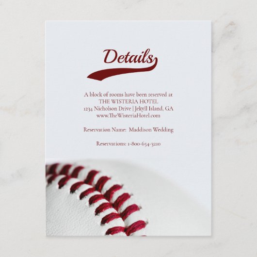 野球テーマ結婚タイポグラフィ詳細 エンクロージャーカード (正面)