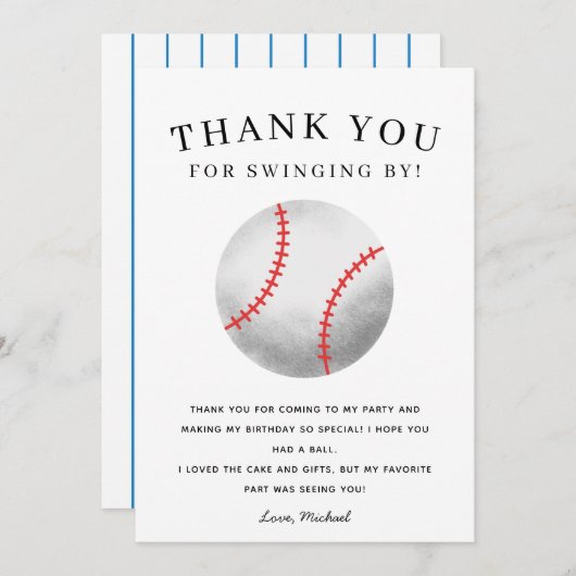 野球テーマ誕生日パーティーキッズ サンキューカード (正面/裏面)