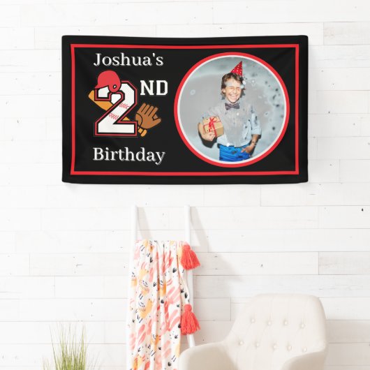 野球テーマ2ndバースデーフォトこうもりボールミット 横断幕 (インサイチュ)