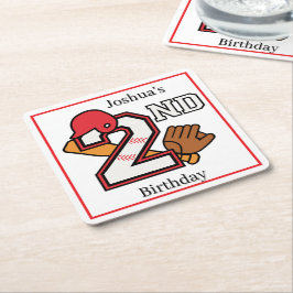 野球テーマ 2歳の誕生日 バット ボール ミット スクエアペーパーコースター