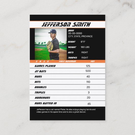 野球トレーディングカードイブリーブリーオレンジブラック コーリングカード (裏面)