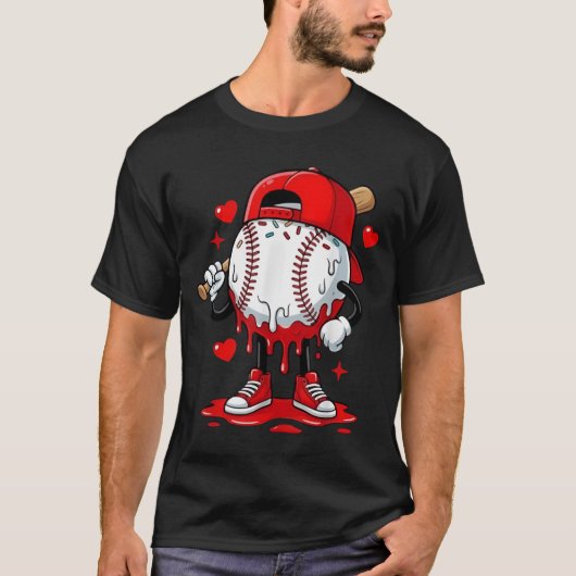 野球ドリップアイスアプリケアファッション少年バレンタイン Tシャツ (正面)