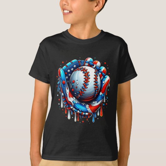 野球ドリップアイスクリーム散布野球用手袋4 Tシャツ (正面)