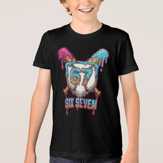 野球ドリップナンバー67プレイヤー6-7シックスセブンミーム トライブレンドTシャツ (正面)