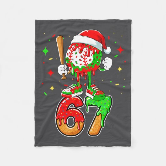 野球ドリップナンバー67ミームアイスクリームドリップクリスマス フリースブランケット (正面)