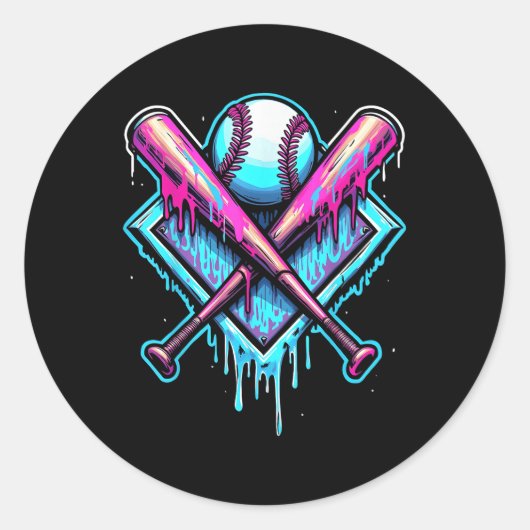 野球ドリップボーイズホームプレートアイスクリームドリッププレー ラウンドシール (正面)