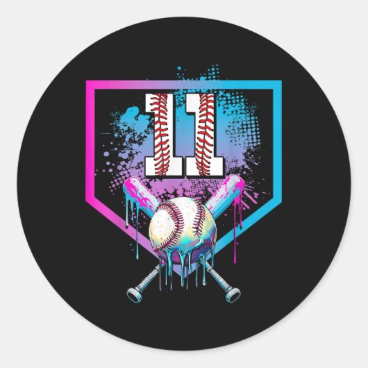 野球ドリップ11誕生日ホームプレートボーイユース1 ラウンドシール (正面)