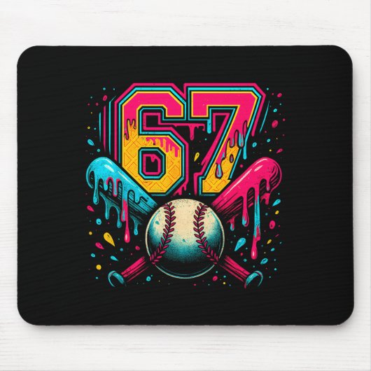 野球ドリップ 6 7 ナンバー67 シックス セブン ミーム メンズ ボー マウスパッド (正面)