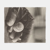 野球ノスタルジア – ミットと野球 フリースブランケット (正面(横))