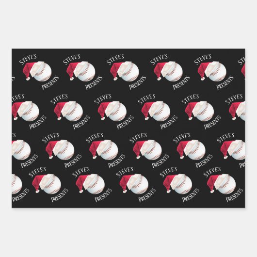 野球ハッピパーソナライズされたークリスマスホリデー ラッピングペーパーシート (正面)