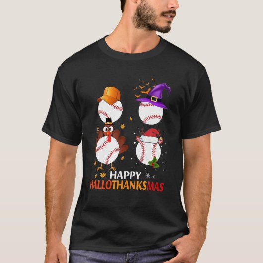 野球ハロウィーンとメリークリスマスハッピーハロ Tシャツ (正面)