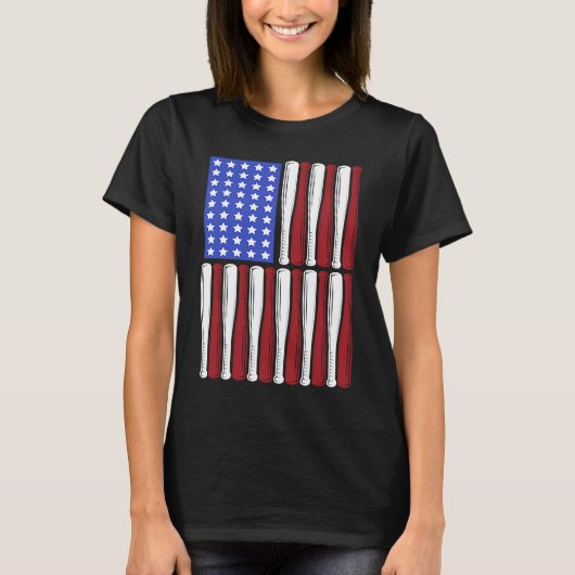 野球バタUSA愛国的アメリカ国旗の選手C Tシャツ (正面)