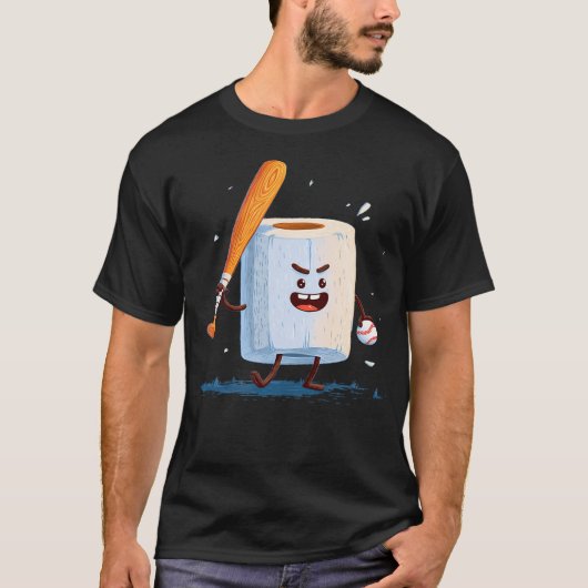 野球バットの格好をしたトイレットペーパー Tシャツ (正面)