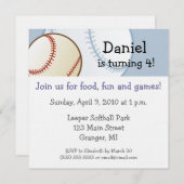 野球バースデーパーティ招待状- 5.25インチx5.25インチ 招待状 (正面/裏面)