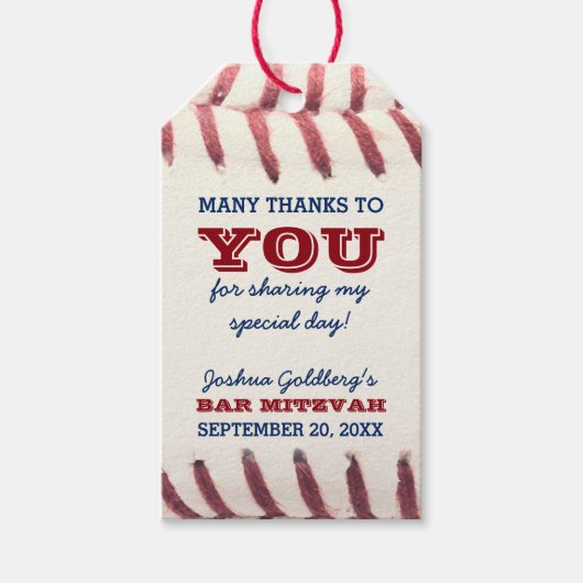 野球バー（ユダヤ教の）バル・ミツバーサンキューユーメッセージカード ギフトタグ (正面)