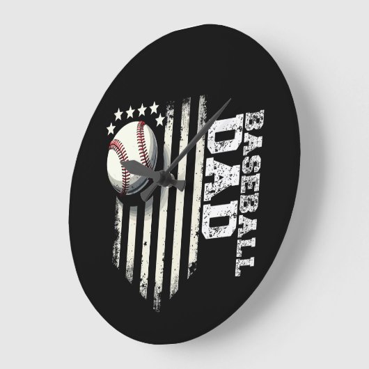 野球パパアメリカ国旗の父親の日4日 ラージ壁時計 (傾斜)