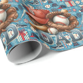 野球パパクリスマスブルー背景 ラッピングペーパー (ロールコーナー)