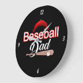 野球パパファミリースポーツモダン白黒文字 ラージ壁時計 (傾斜)