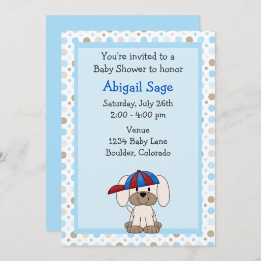 野球パピー男の赤ちゃんシャワー招待状 招待状 (正面/裏面)