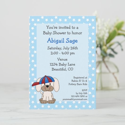 野球パピー男の赤ちゃんシャワー招待状 招待状 (スタンド正面)