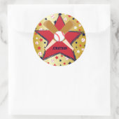 野球パーソナライズされたこうもりボール&スター金ゴールド ラウンドシール (バッグ)