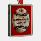 野球パーソナライズされたのオーナメント、あなたの色、文字 メタルオーナメント (右)