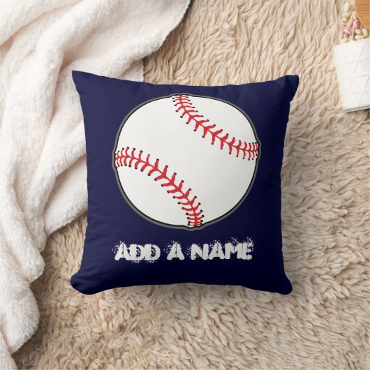 野球パーソナライズされたのネイビーブルー枕、名前を追加 クッション (ブランケット)