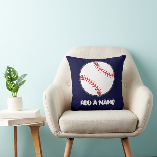 野球パーソナライズされたのネイビーブルー枕、名前を追加 クッション (椅子)