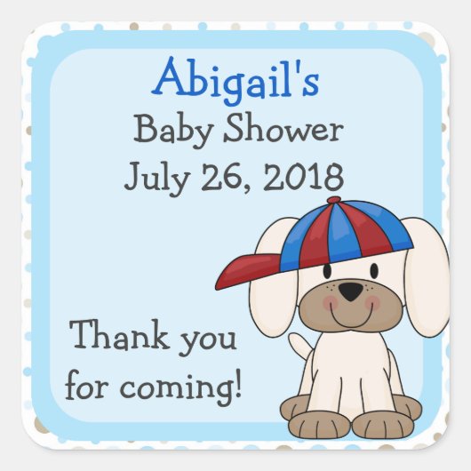 野球パーソナライズされたのパピースベイビーシャワーステッカー スクエアシール (正面)