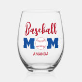 野球パーソナライズされたのママ名 ステムなしワイングラス (正面)