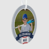 野球パーソナライズされたの写真とプレイヤーの統計 オーナメント (正面)