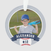 野球パーソナライズされたの写真とプレイヤーの統計 オーナメント (正面)