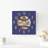 野球パーソナライズされたの時計、テキスト、色 スクエア壁時計 (ホーム)