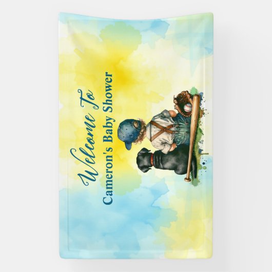 野球パーソナライズされたをテーマにした赤ちゃんシャワー 横断幕 (縦)