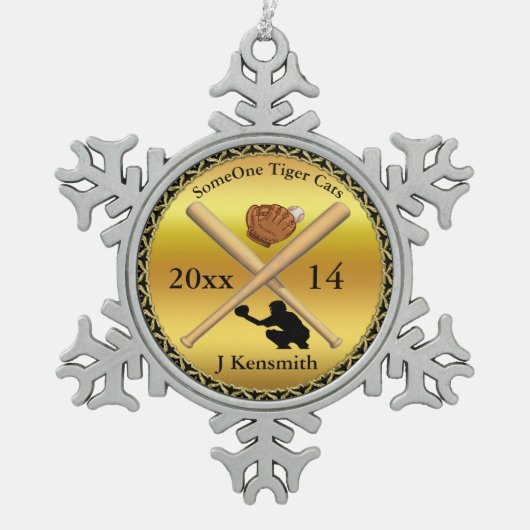 野球パーソナライズされたチャンピオンズリーグデザイン スノーフレークピューターオーナメント (正面)