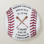野球パーソナライズされたベビー統計誕生記録 ラウンドクッション (裏面)