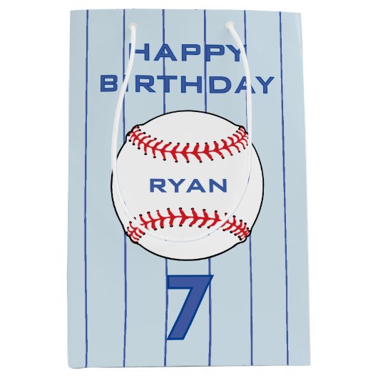 野球パーソナライズされたボール子供の誕生日 ミディアムペーパーバッグ (正面)