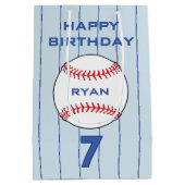 野球パーソナライズされたボール子供の誕生日 ミディアムペーパーバッグ (裏面)