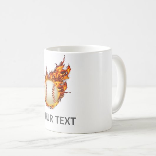 野球パーソナライズされたボール・オン・ファイアーマグ コーヒーマグカップ (正面右)