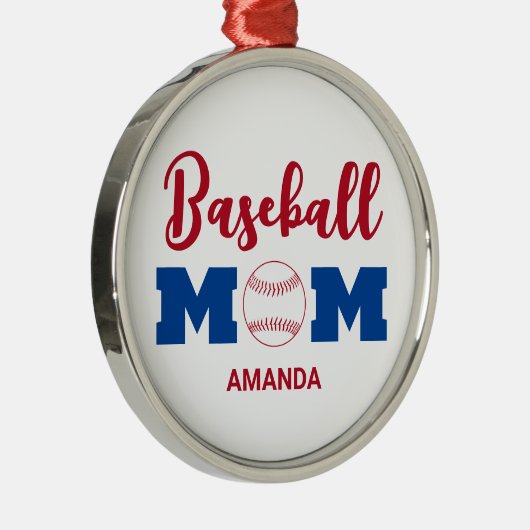 野球パーソナライズされたママ名前をカスタムするクリスマス メタルオーナメント (右)
