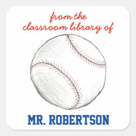 野球パーソナライズされた先生ギフト蔵書票 スクエアシール