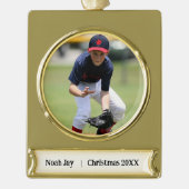 野球パーソナライズされた写真オーナメント-金ゴールドトーン ゴールドプレートバナーオーナメント (正面)