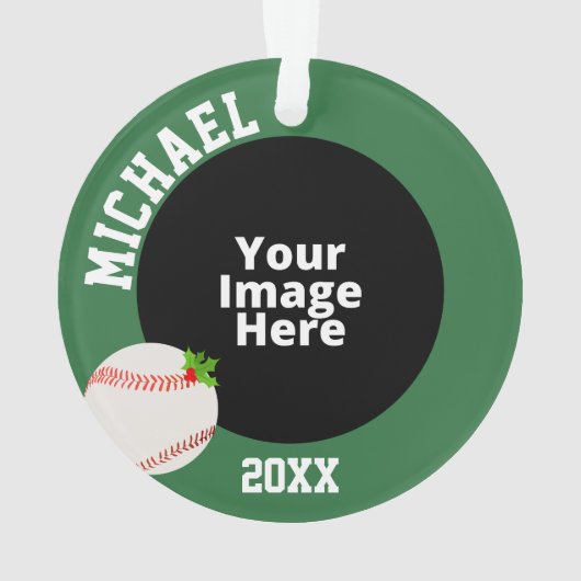 野球パーソナライズされた写真クリスマス オーナメント (裏面)