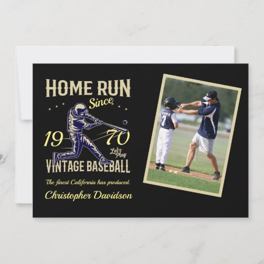 野球パーソナライズされた写真年名誕生日 招待状 (正面)