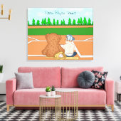 野球パーソナライズされた帽テディベアの男の赤ちゃん キャンバスプリント (インサイチュ (リビング))