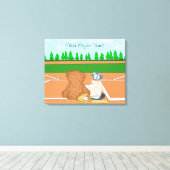 野球パーソナライズされた帽テディベアの男の赤ちゃん キャンバスプリント (インサイチュ (ウッドフロア))