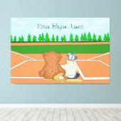 野球パーソナライズされた帽テディベアの男の赤ちゃん キャンバスプリント (インサイチュ (ウッドフロア))